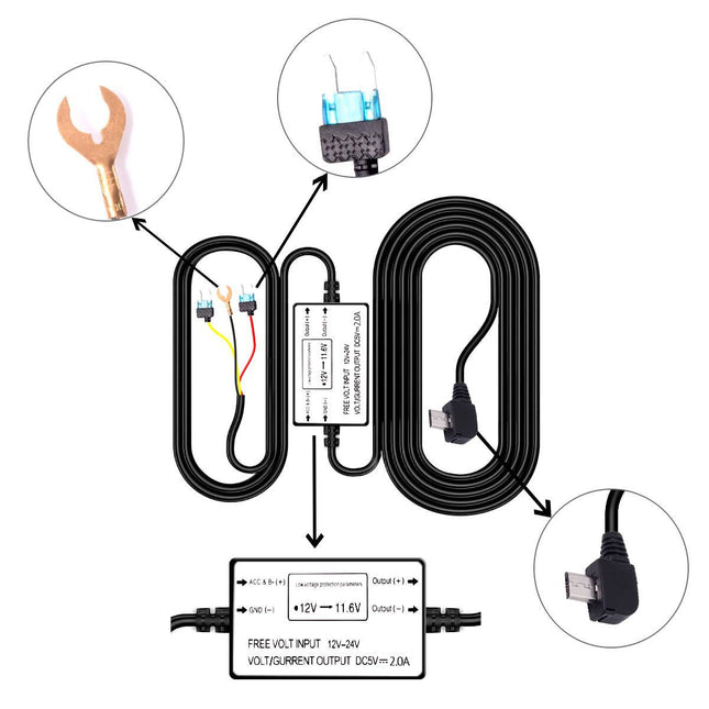 AZDome BN03 Hardwire Kit Micro USB 3-wire