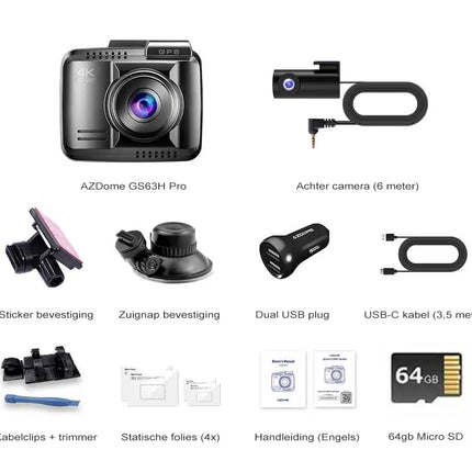 AZDome GS63H Pro True 4K 2CH Wifi GPS 64gb Dashcam