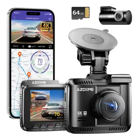 AZDome GS63H Pro True 4K 2CH Wifi GPS 64gb Dashcam